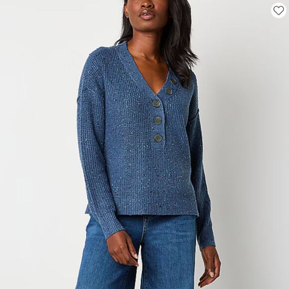 a.n.a - A New Approach | Blue Y-Neck Long Sleeve Pullover Sweater | Small - Picture 1 of 11